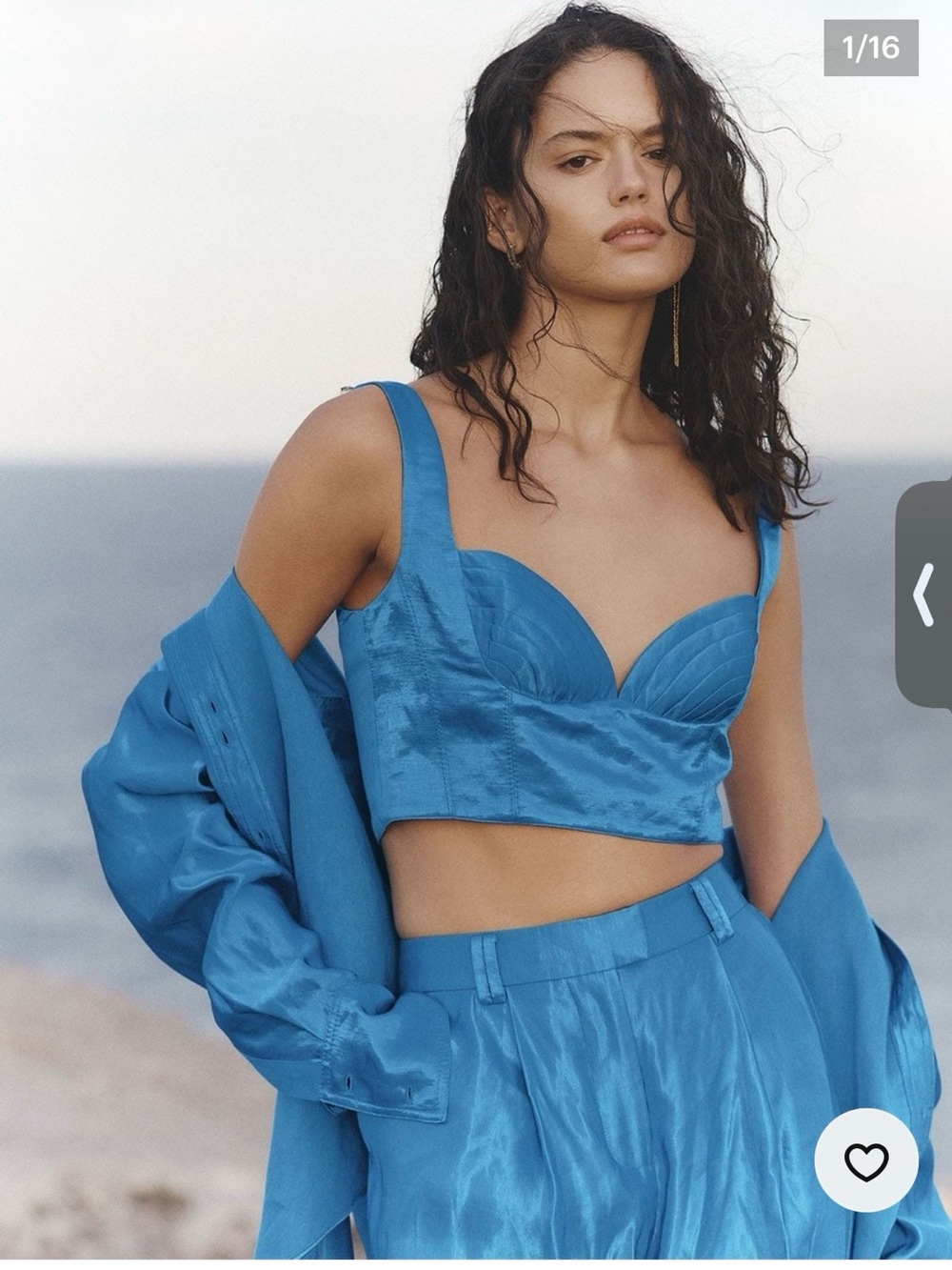 Aje- Blue Satin Bustier Crop Top and Pants - Set